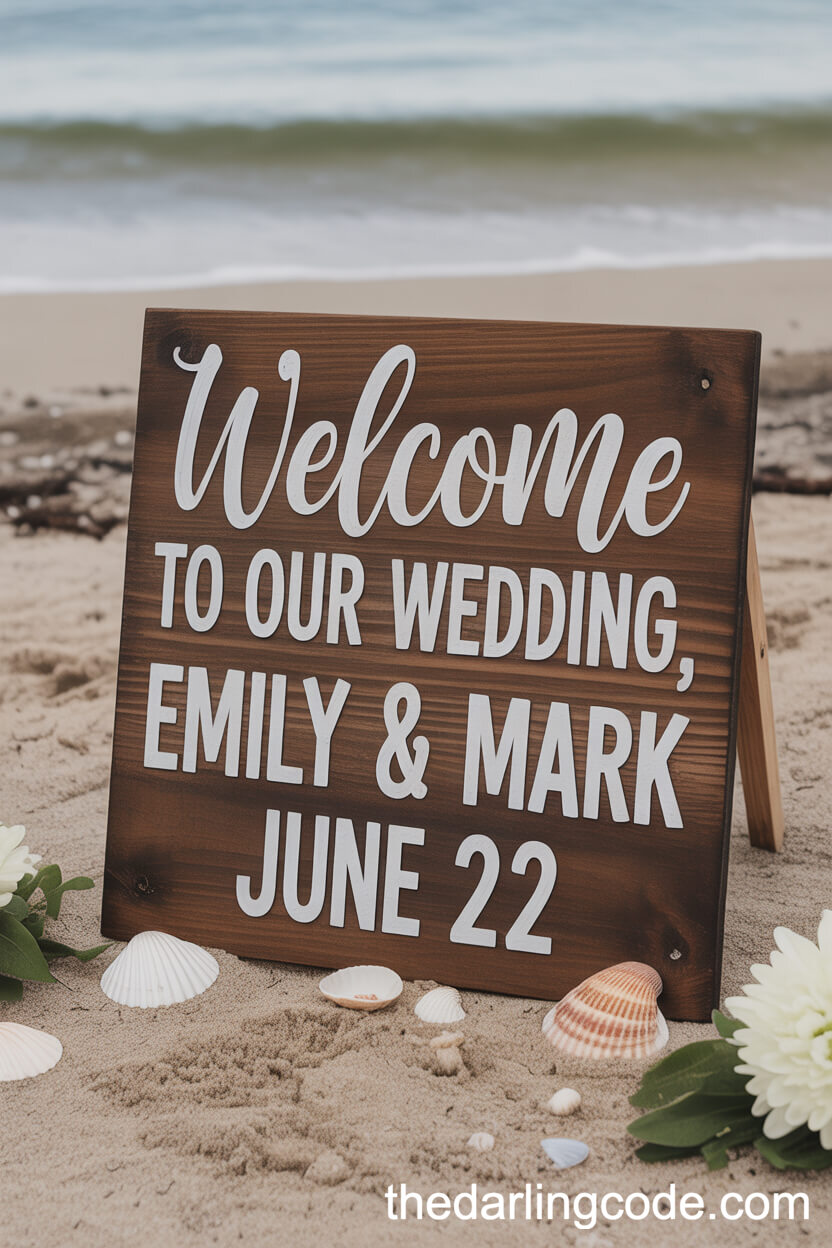 Rustic Hand-Painted Beach Wedding Welcome Sign