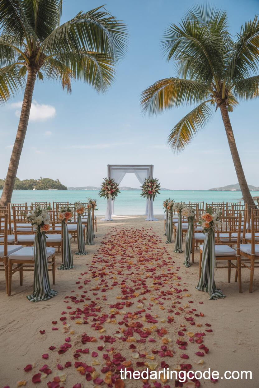 Tropical Flower Lined Aisle With Palm Trees