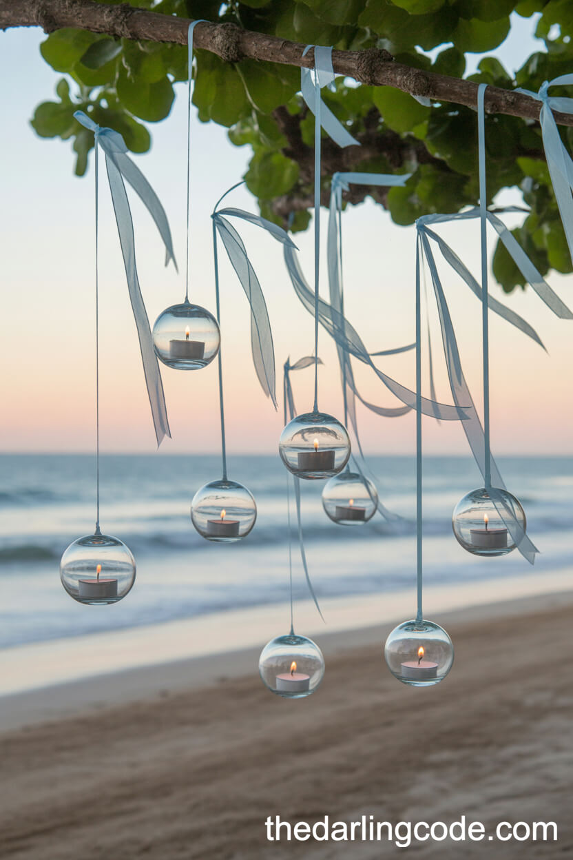 Candlelit Glass Orbs And Ribbons For Aisle Decoration