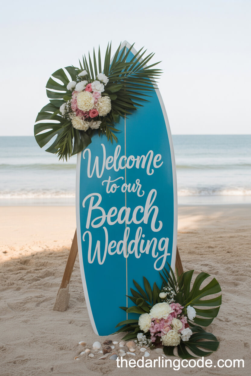 Custom Surfboard Wedding Welcome Sign