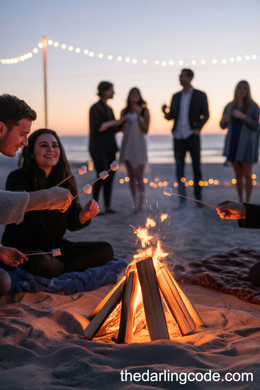Beach Bonfire Gathering For Post-Wedding Celebration