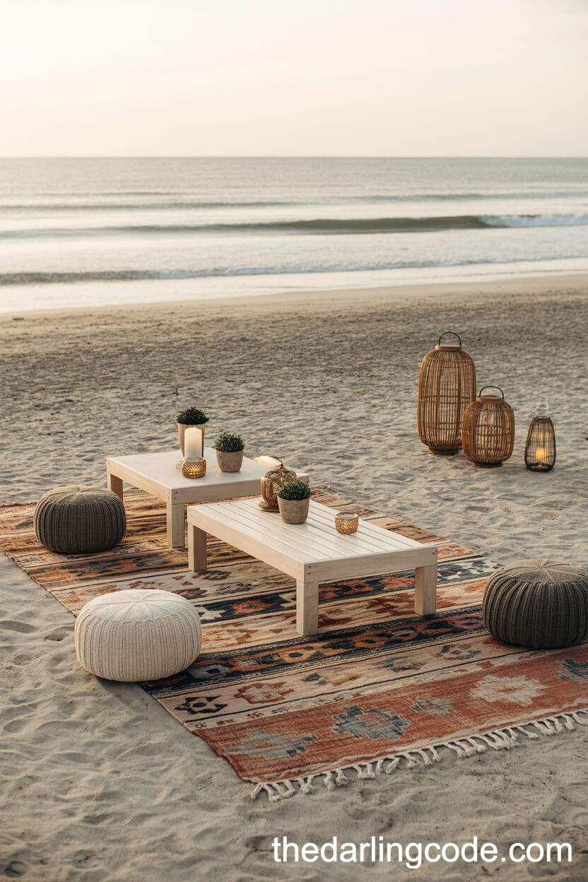 Boho Beach Lounge With Rugs And Lanterns