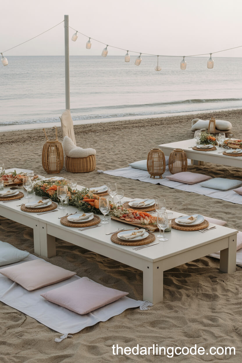 Picnic-Style Reception Tables With Seafood Platters