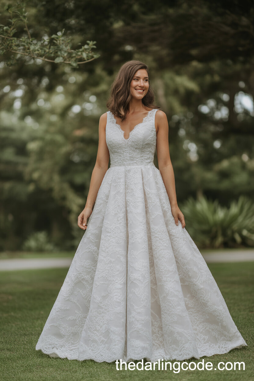 Classic A-Line White Lace Wedding Dress