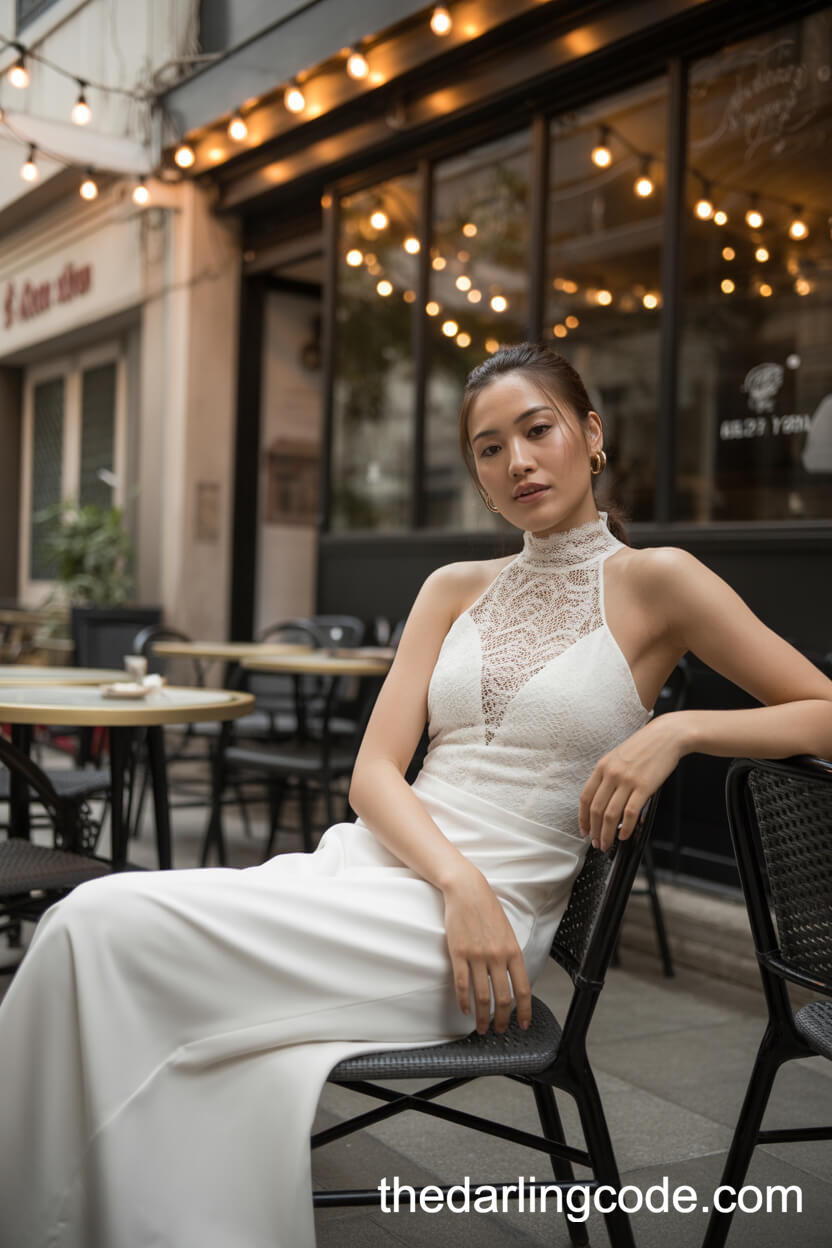 Chic High Neck Lace Wedding Dress