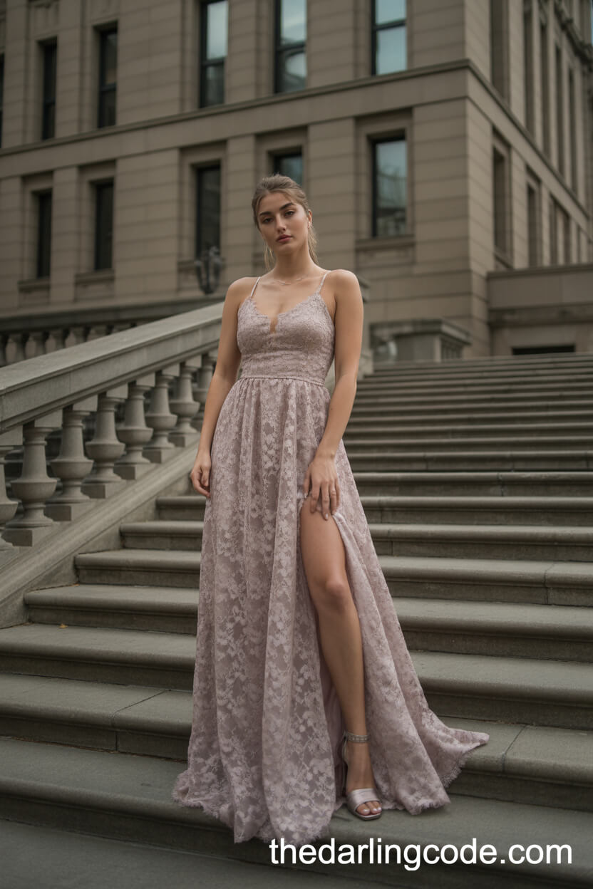 Lace Gown With A Sexy High Slit