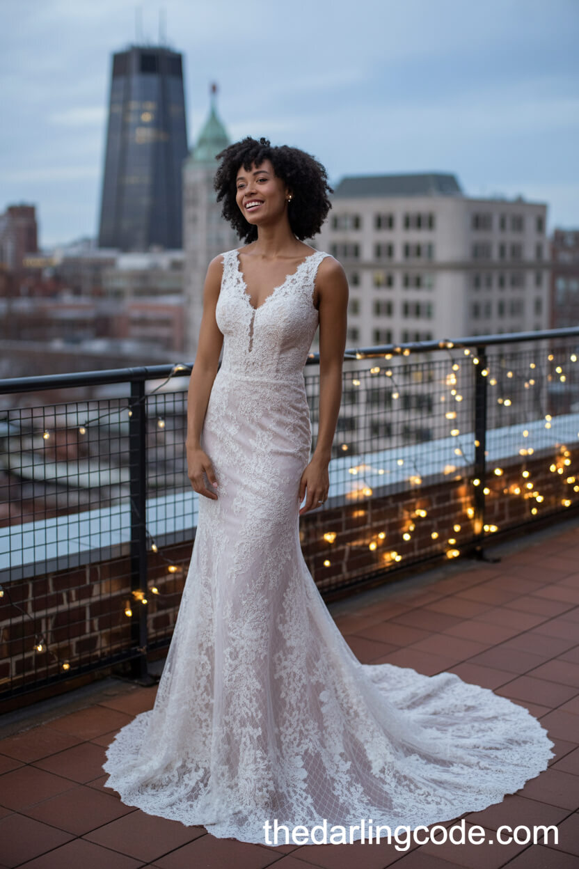 Sleeveless Fit-And-Flare Lace Wedding Dress