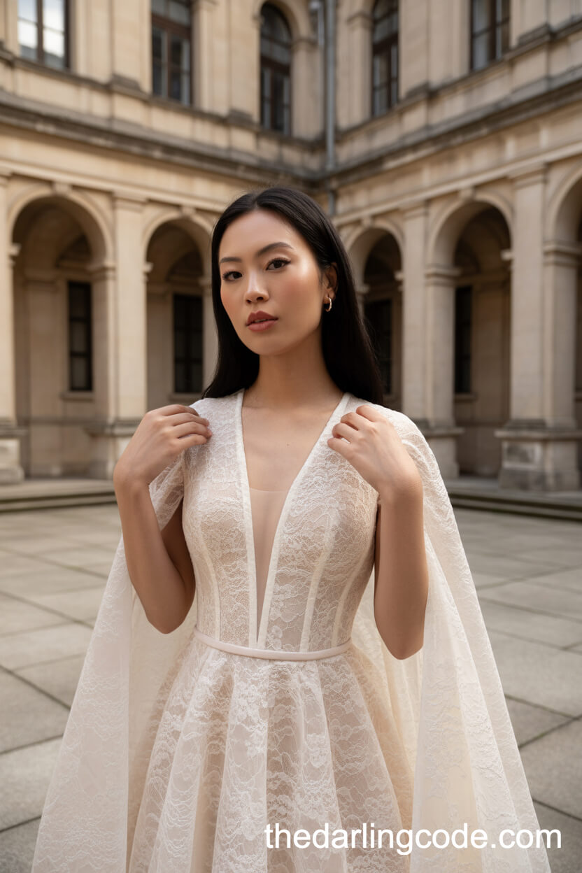 Statement Lace Wedding Gown With Detachable Cape