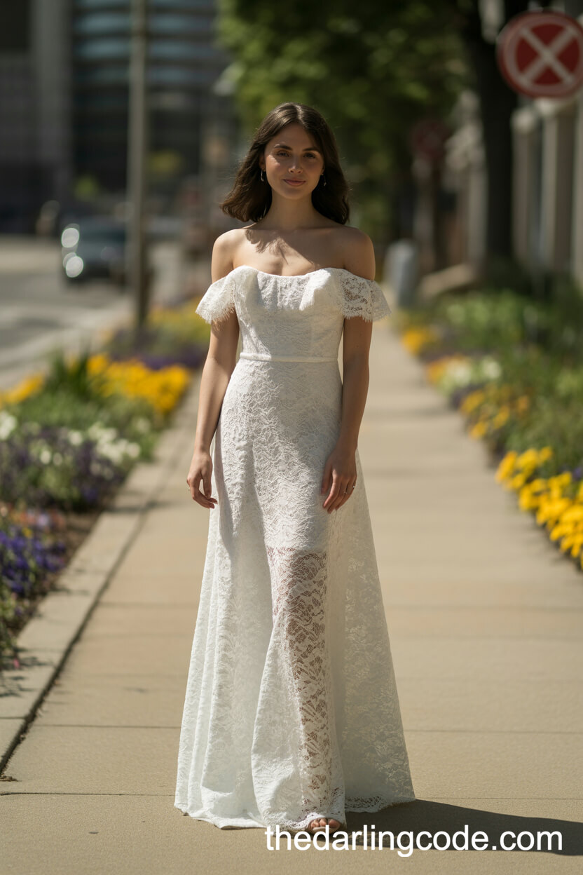 Modern Off-The-Shoulder Lace Wedding Dress