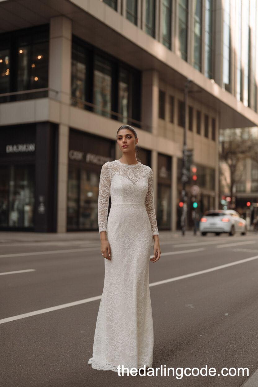 Minimalist Sheath-Style Lace Wedding Dress