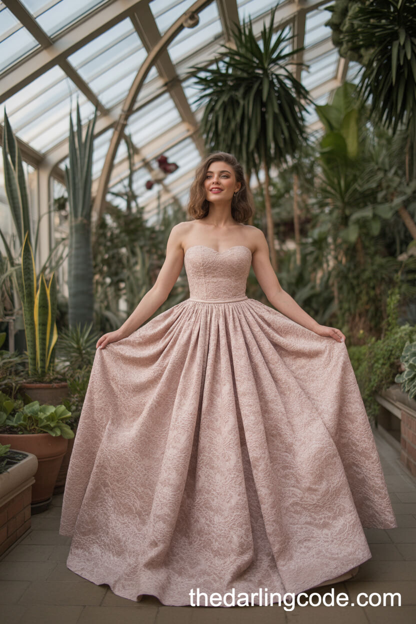 Dramatic Strapless Lace Ball Gown