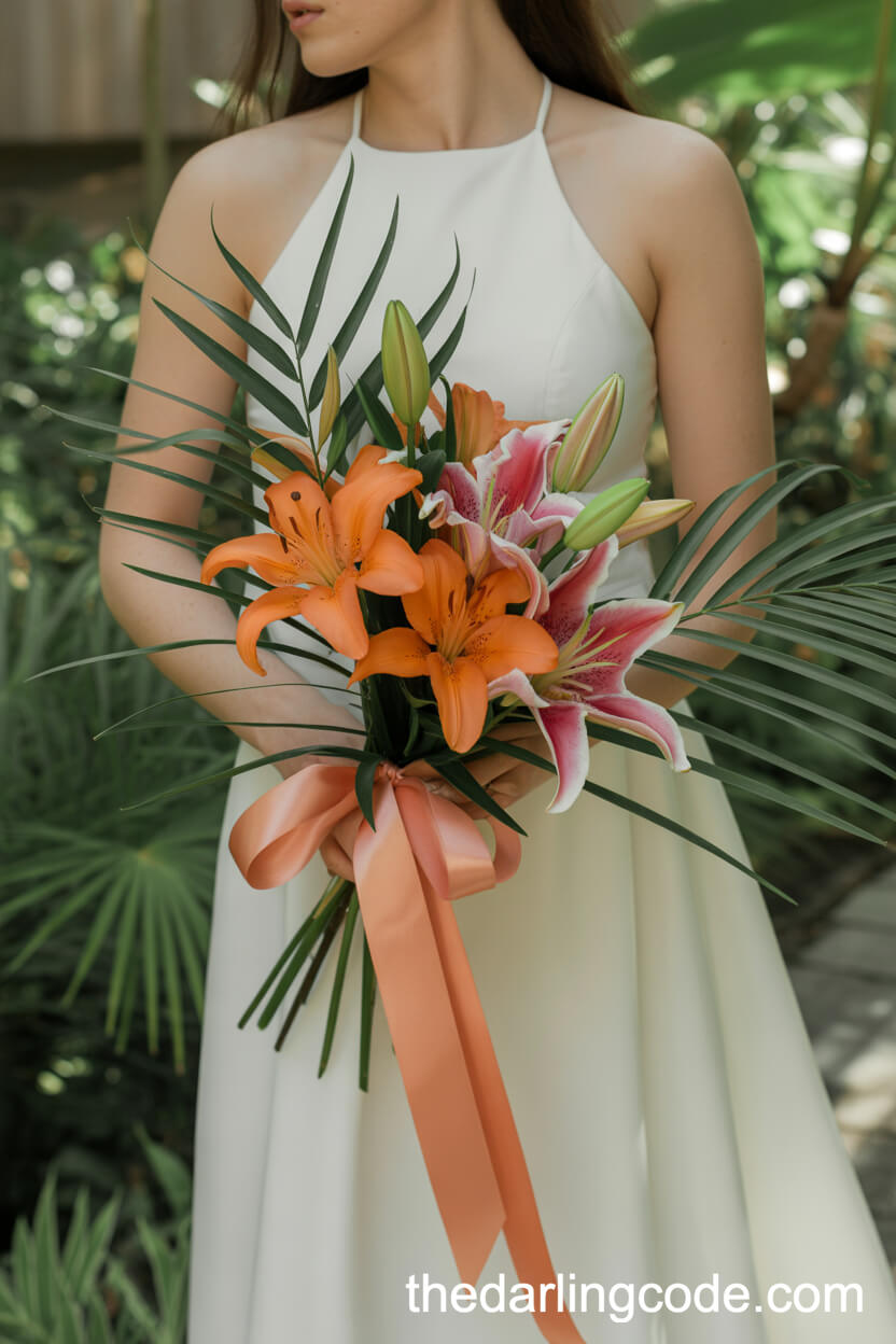 Tropical Tiger Lily And Greenery Bouquet