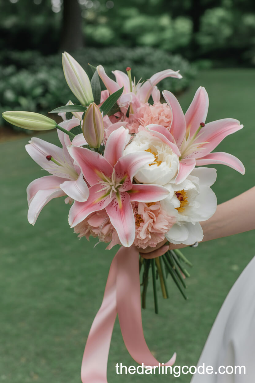Soft Pink Lily And Peony Garden Path Bouquet