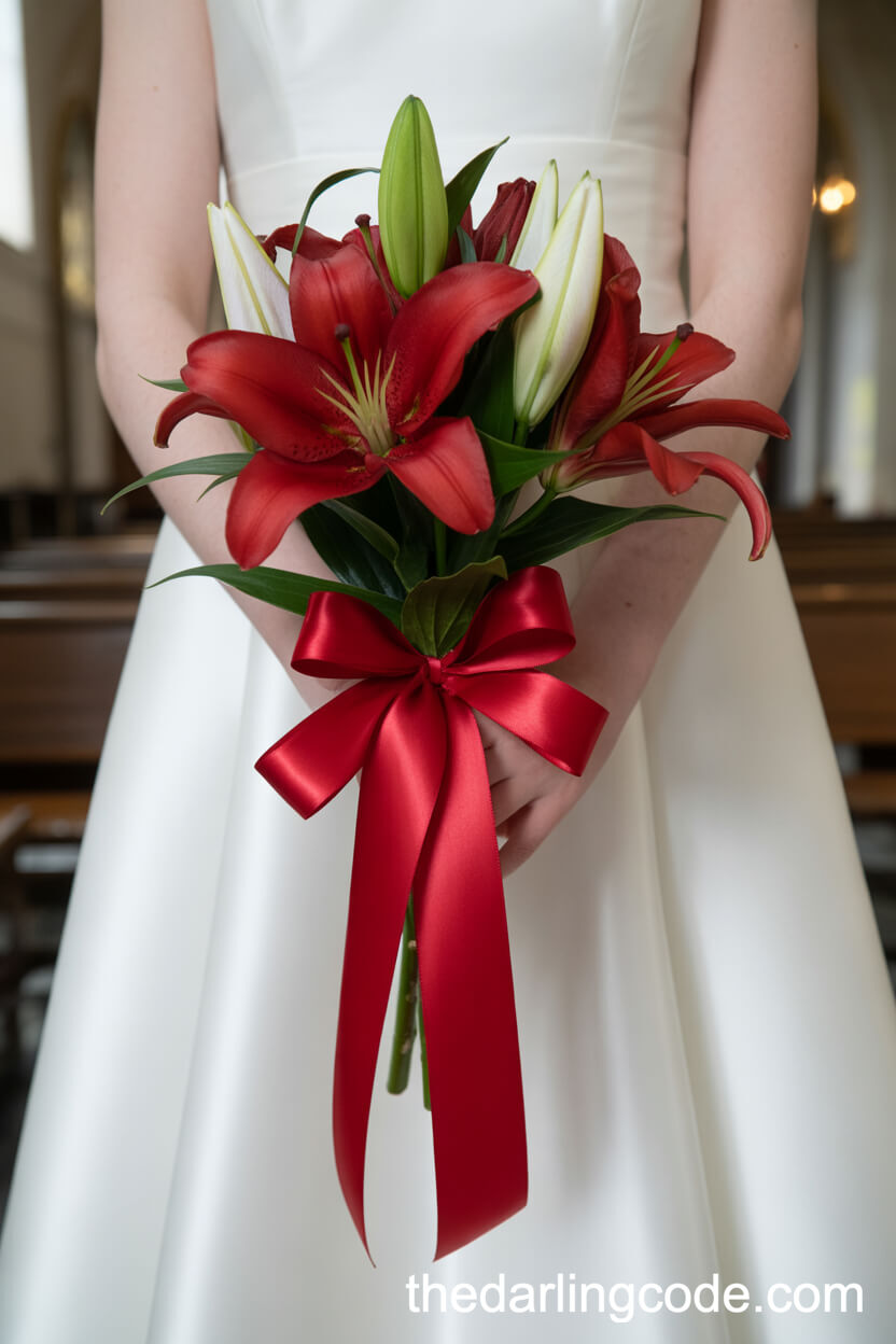 Red And White Lily Classic Church Bouquet
