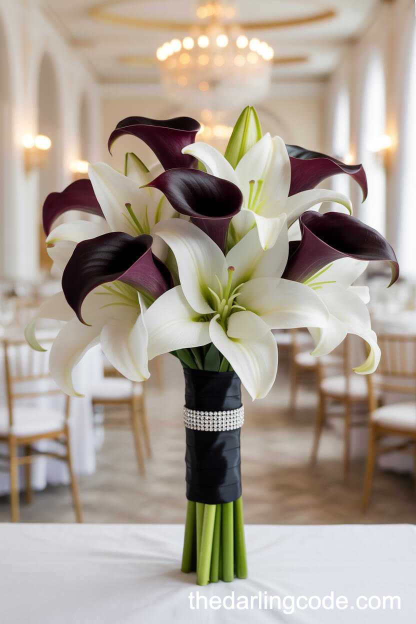 White And Black Lily Glamorous Ballroom Bouquet