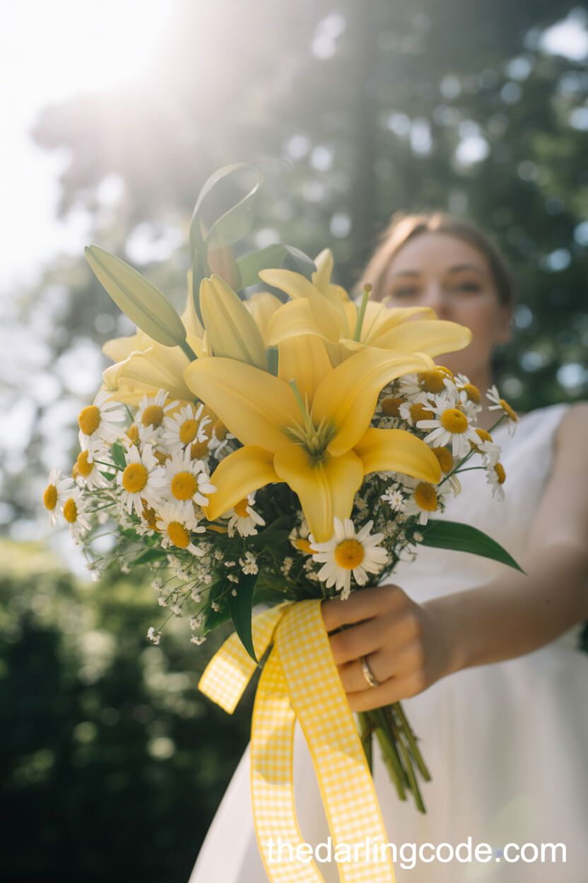 Yellow Lily And Daisy Sunny Outdoor Bouquet