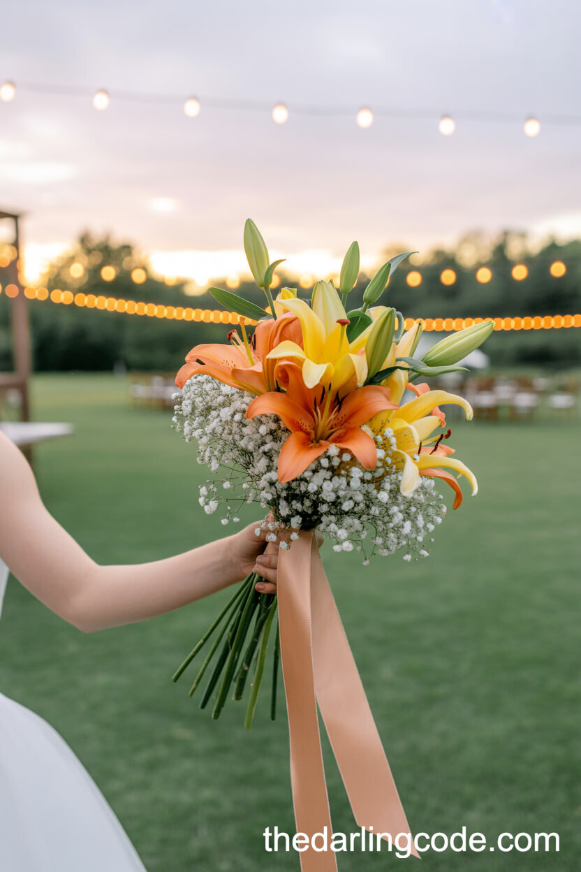 Vibrant Orange And Yellow Lily Sunset Bouquet