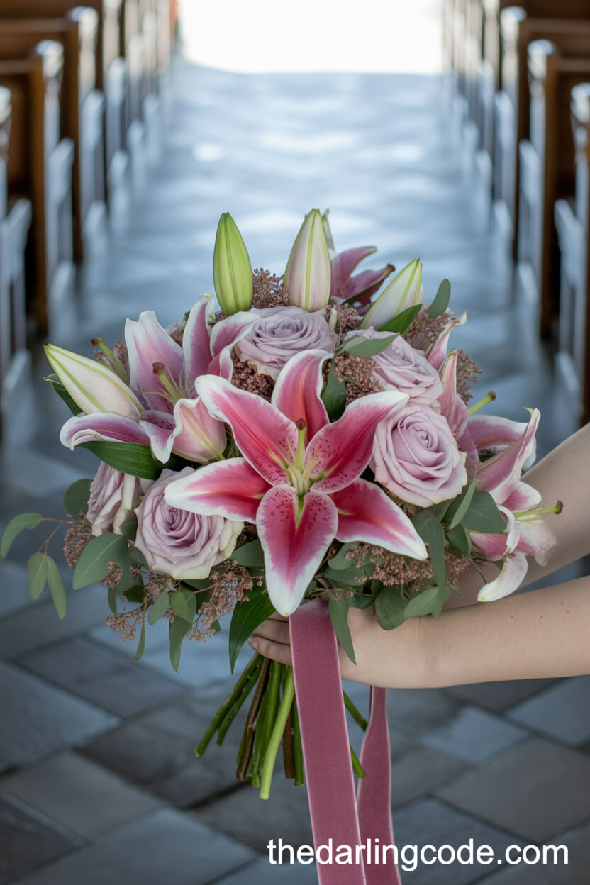 Stargazer Lilies And Pink Roses Elegant Bouquet