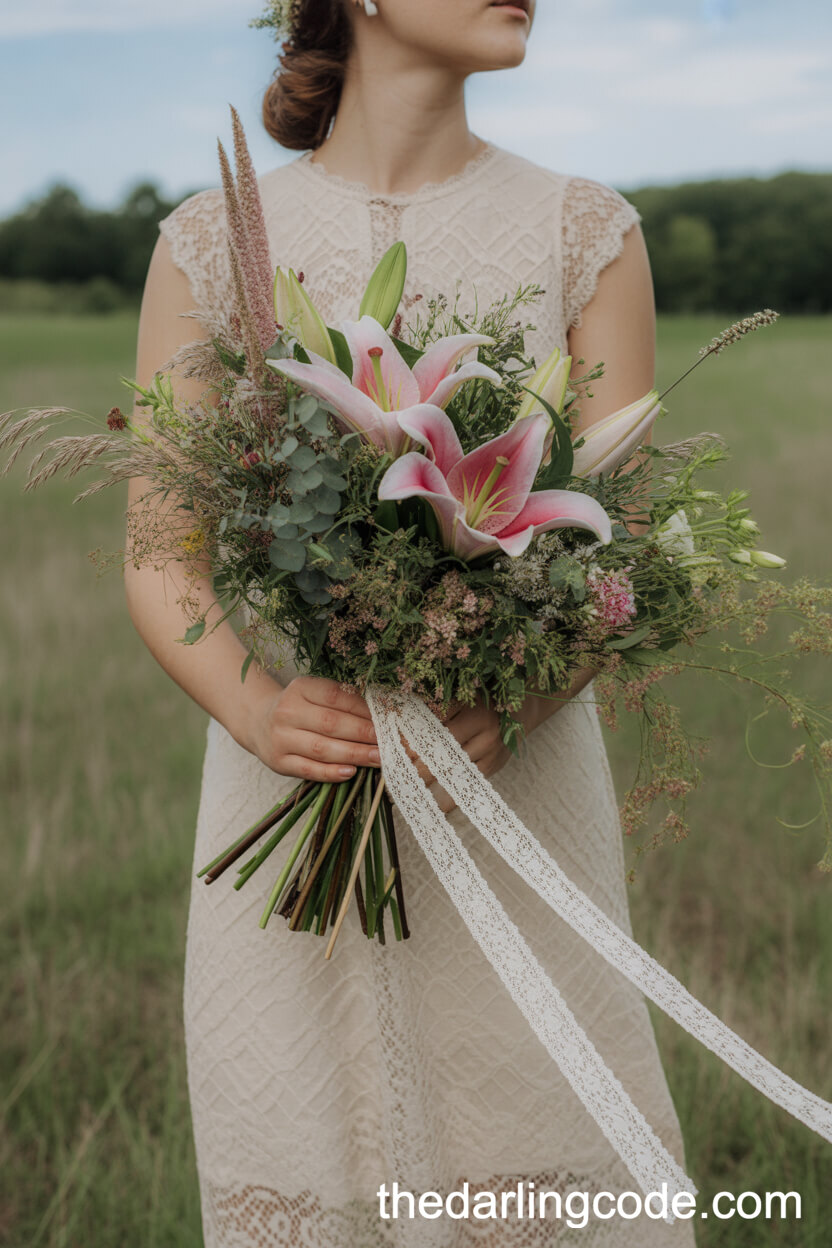 Wild-Style Pink Lily Boho Bouquet