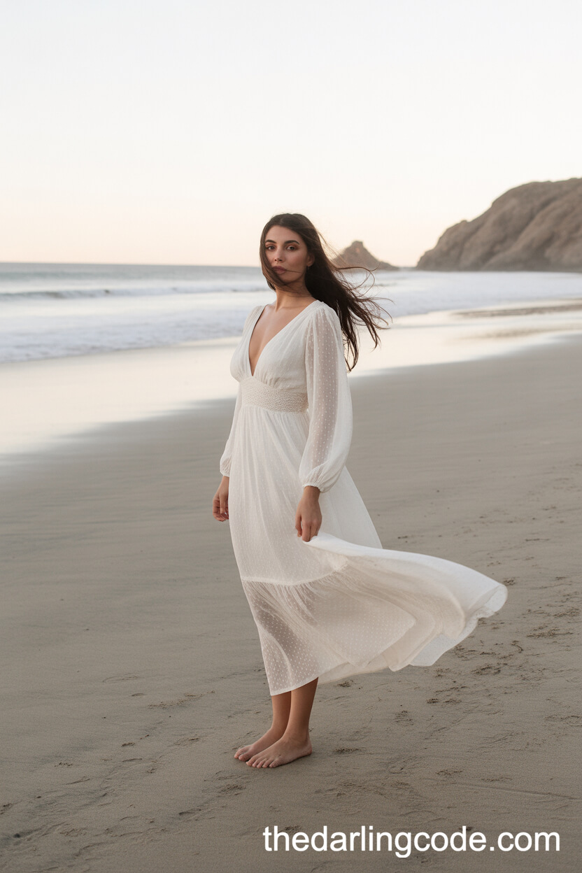 Lightweight Boho Long Sleeve Beach Wedding Dress