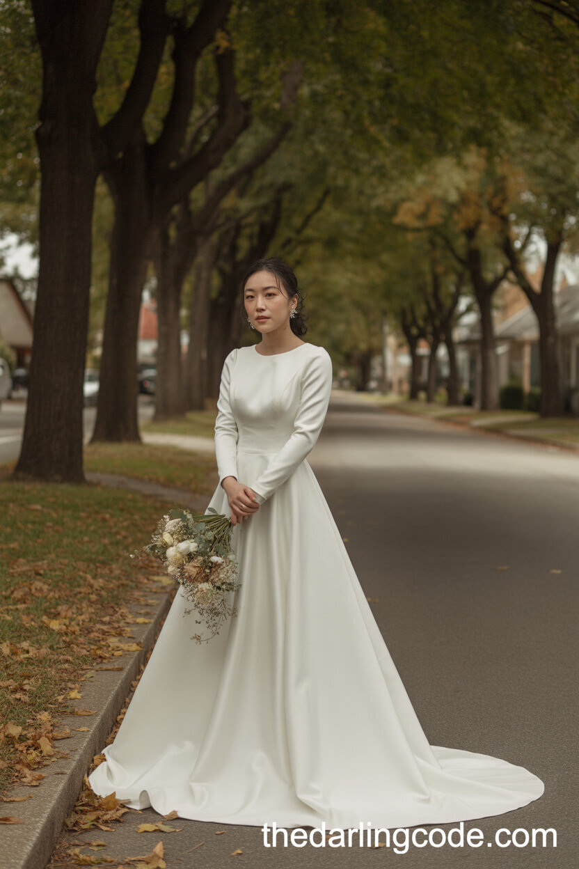 Classic A-Line Long Sleeve Wedding Gown