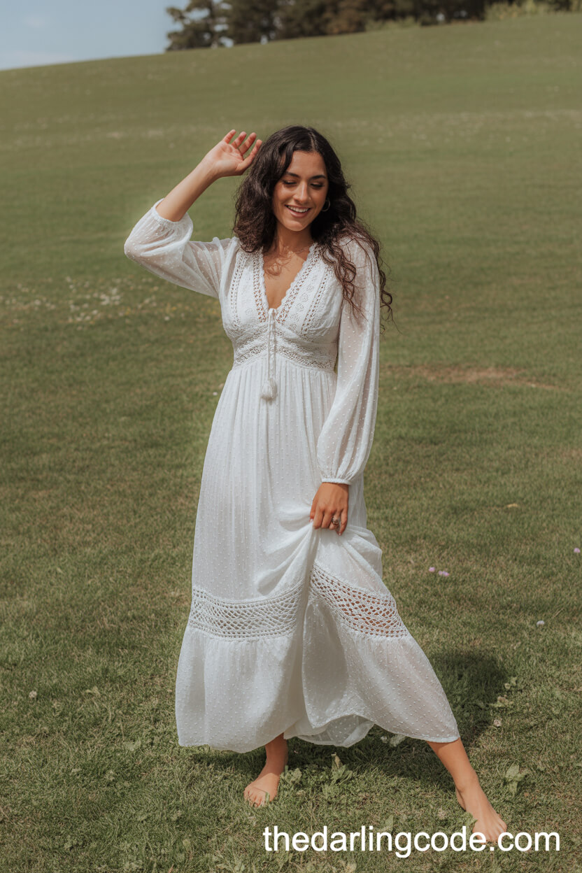 Boho Crochet & Lace Long Sleeve Wedding Dress