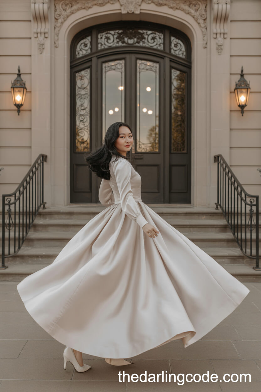Voluminous Satin Ballgown Long Sleeve Wedding Dress