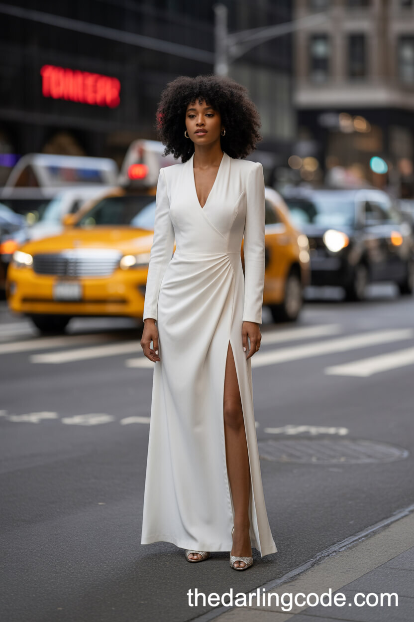 Tailored Crepe V-Neck Long Sleeve Wedding Dress