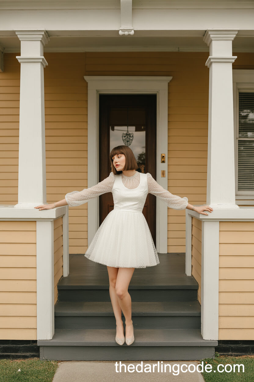 1960s-Inspired Mini Long Sleeve Wedding Dress