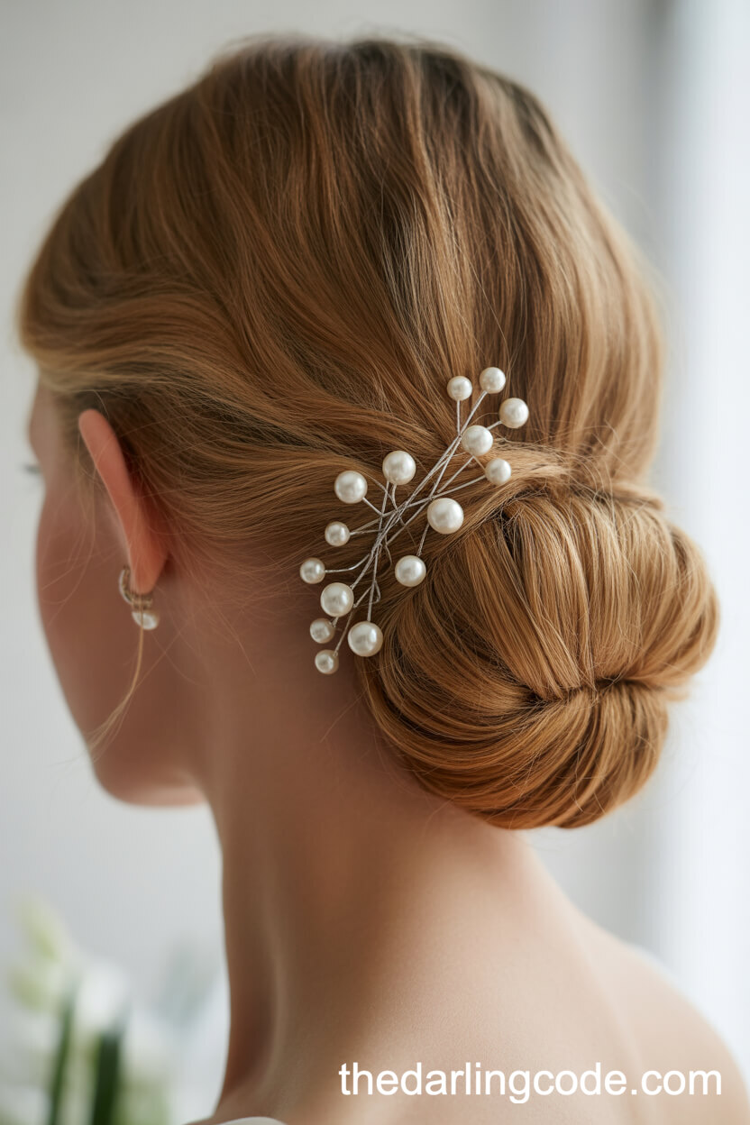 Classic Low Chignon Updo With Pearl Pins