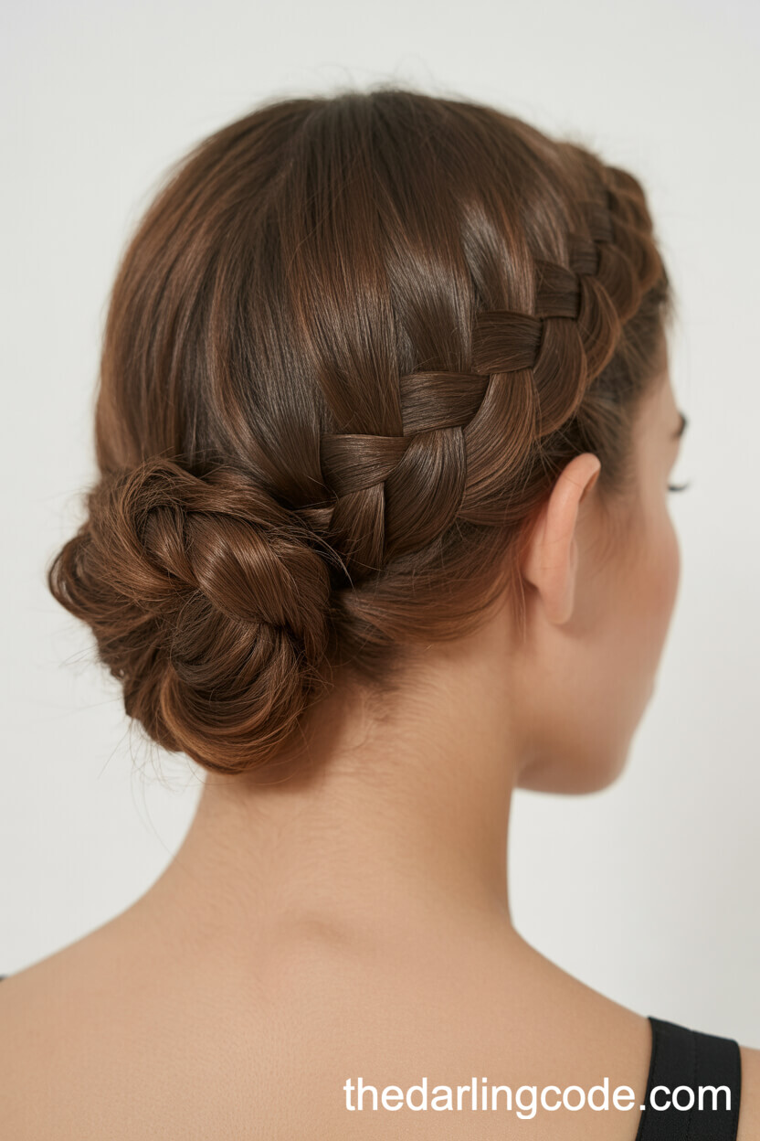 Low Bun Constructed From A Thick Fishtail Braid