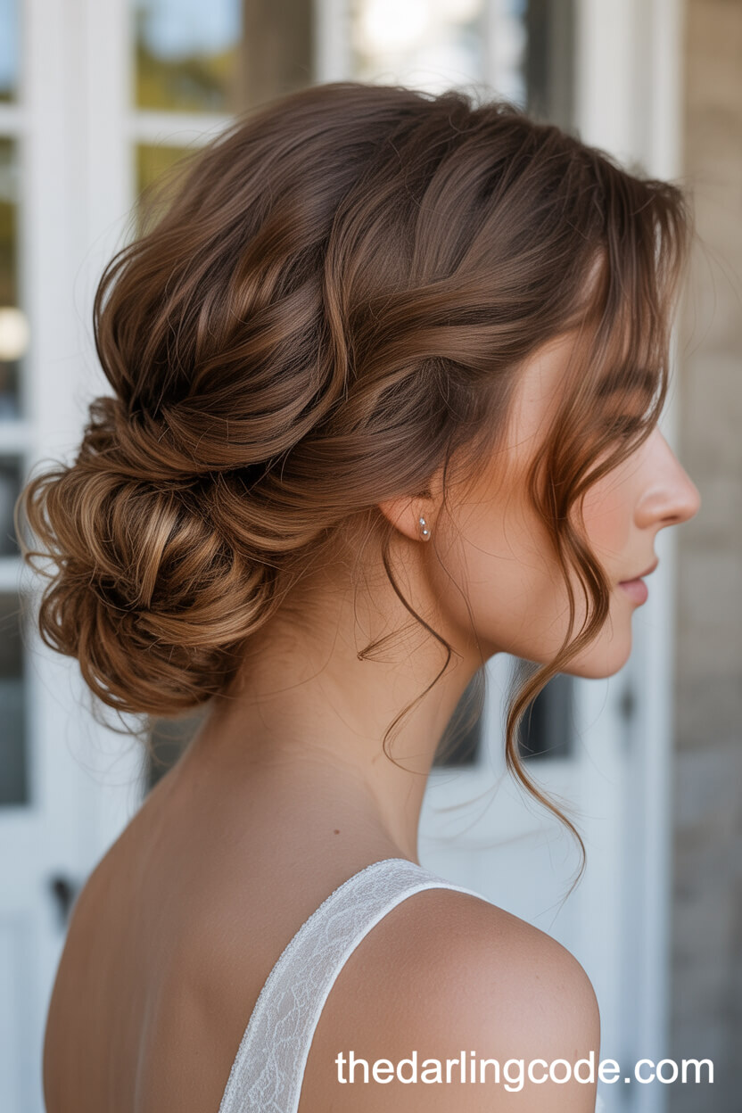 Romantic Loosely Twisted Low Bun With Face-Framing Curls