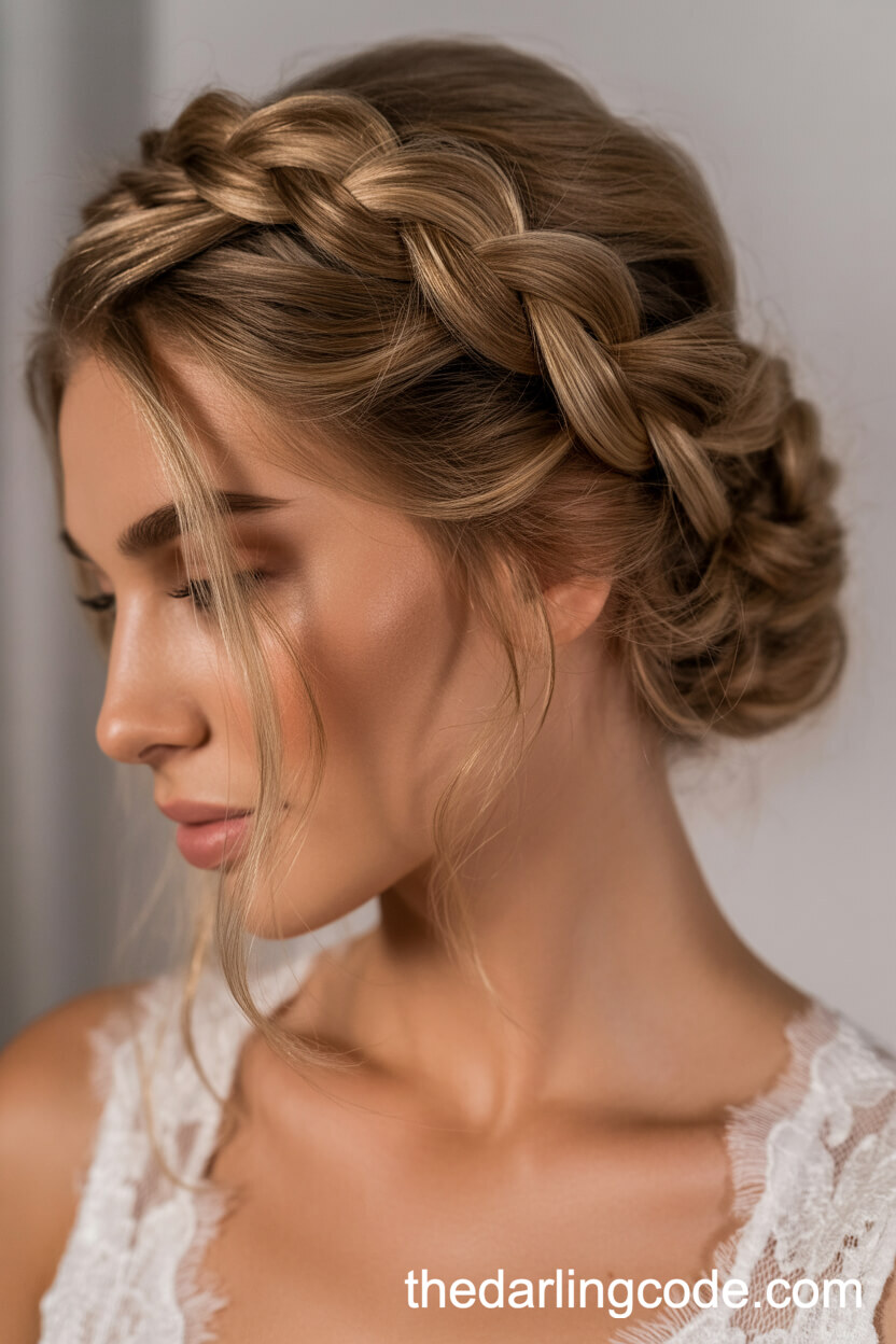 Low Updo With Intricate Braided Crown