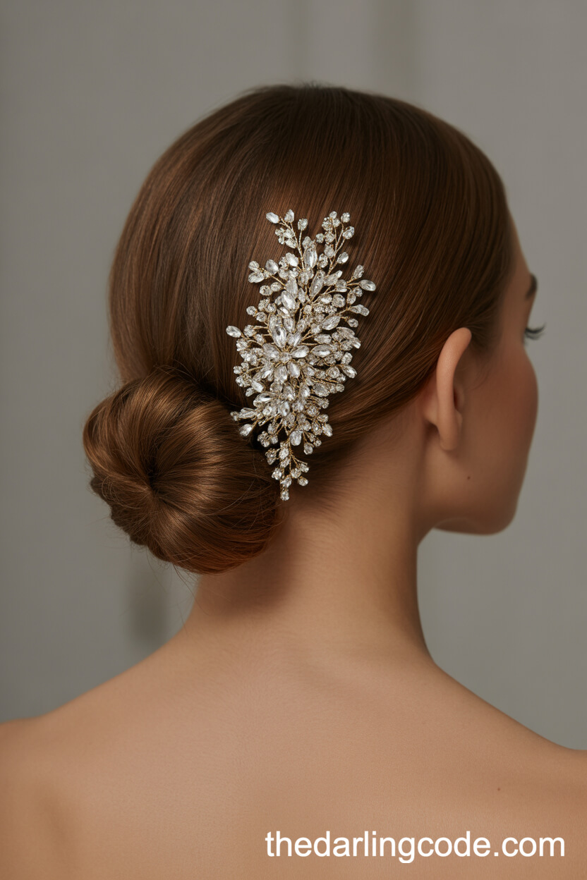 Low Updo With Statement Crystal Hair Comb