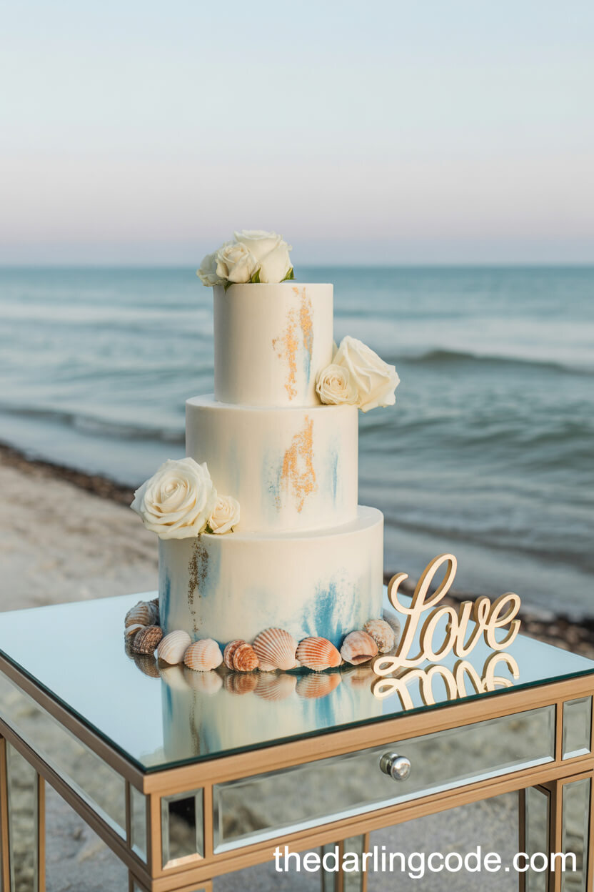 Lavish Cake Table With Blue And Gold Accents