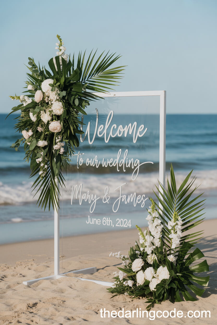 Summer Wedding Welcome Sign With Tropical Florals