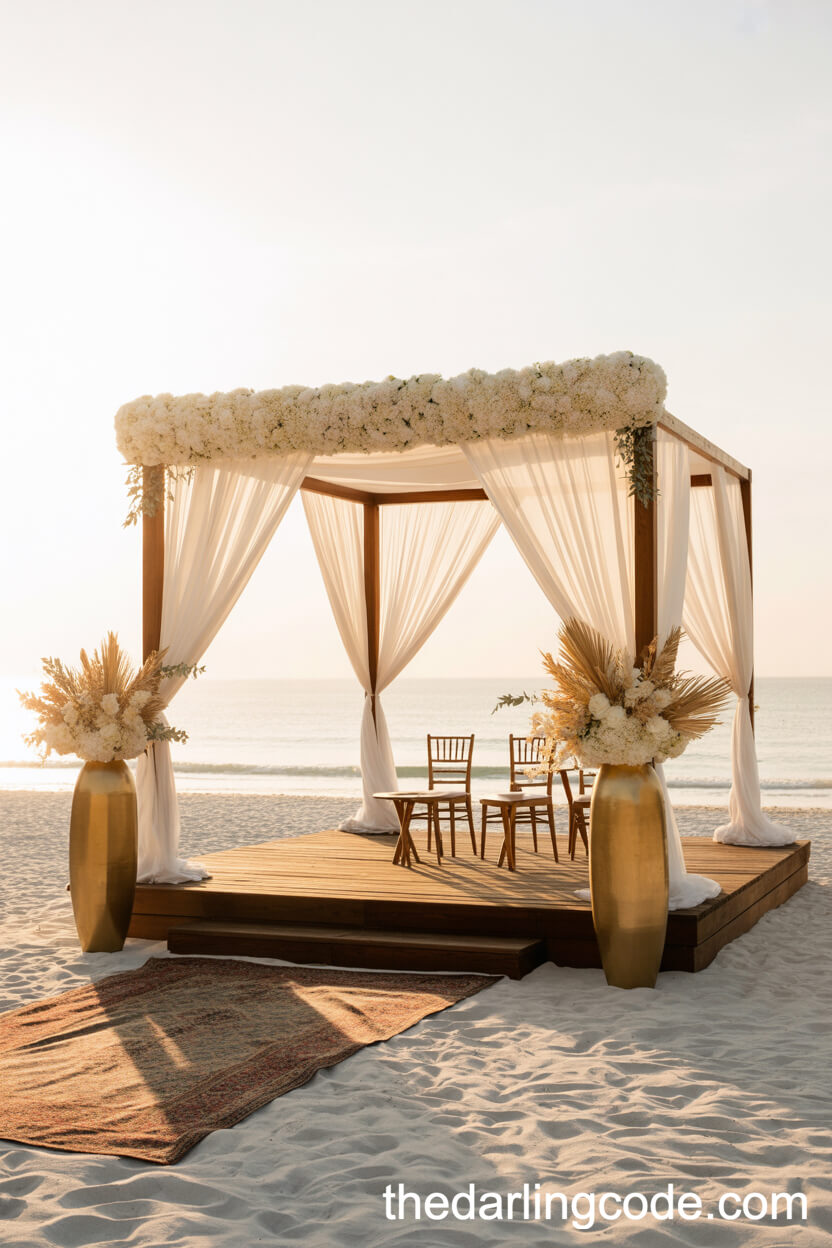 Golden Hour Vow Exchange On A Luxe Beach Platform