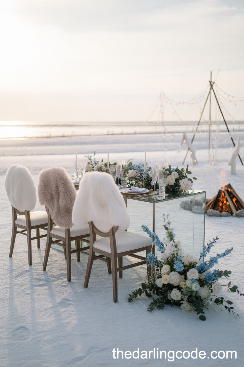 Winter Beach Wedding With Fur Throws And Silver Accents