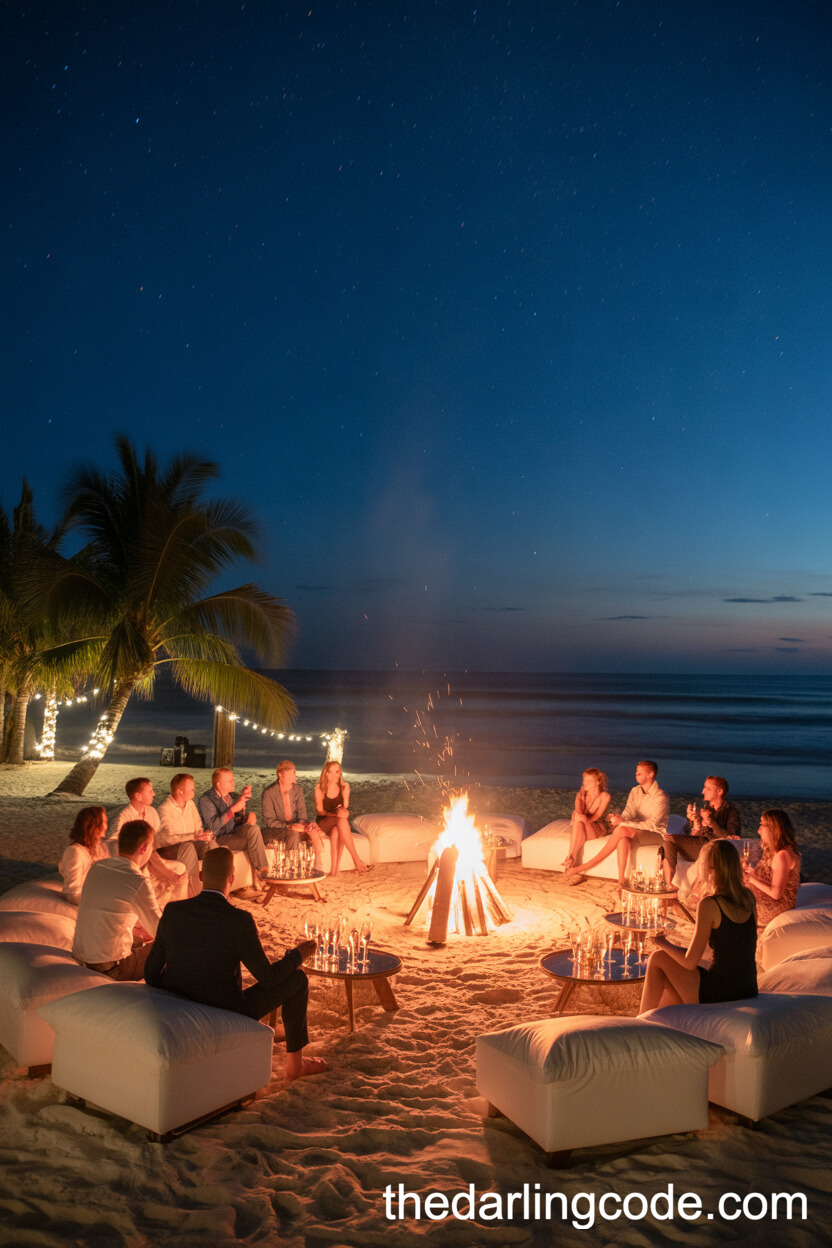 Opulent Afterparty Bonfire Under Fairy-Lit Palm Trees