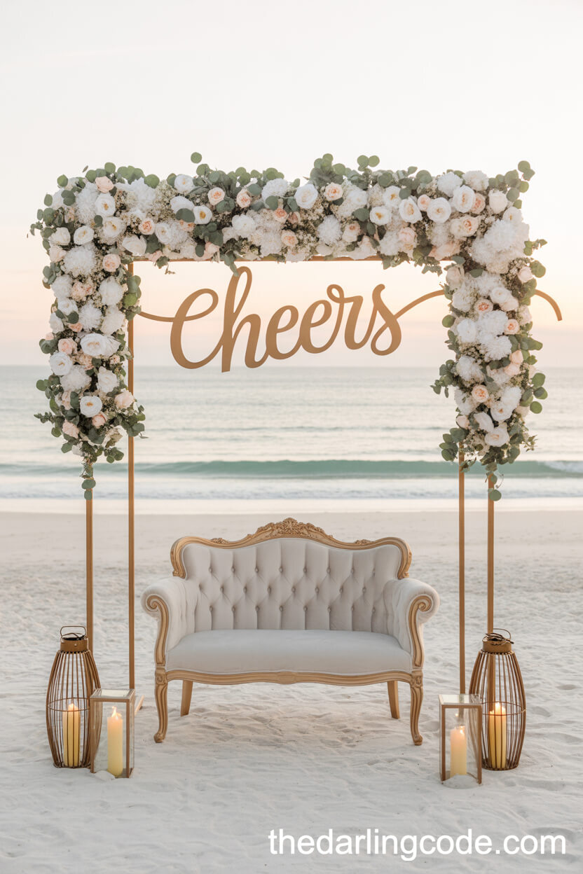 Elegant Gold-Framed Photo Booth By The Sea
