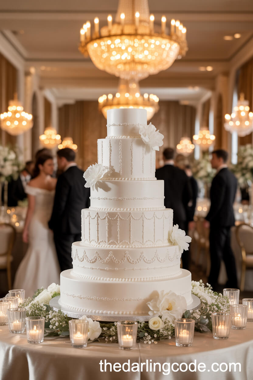 Classic Four-Tier White Wedding Cake with Sugar Flowers