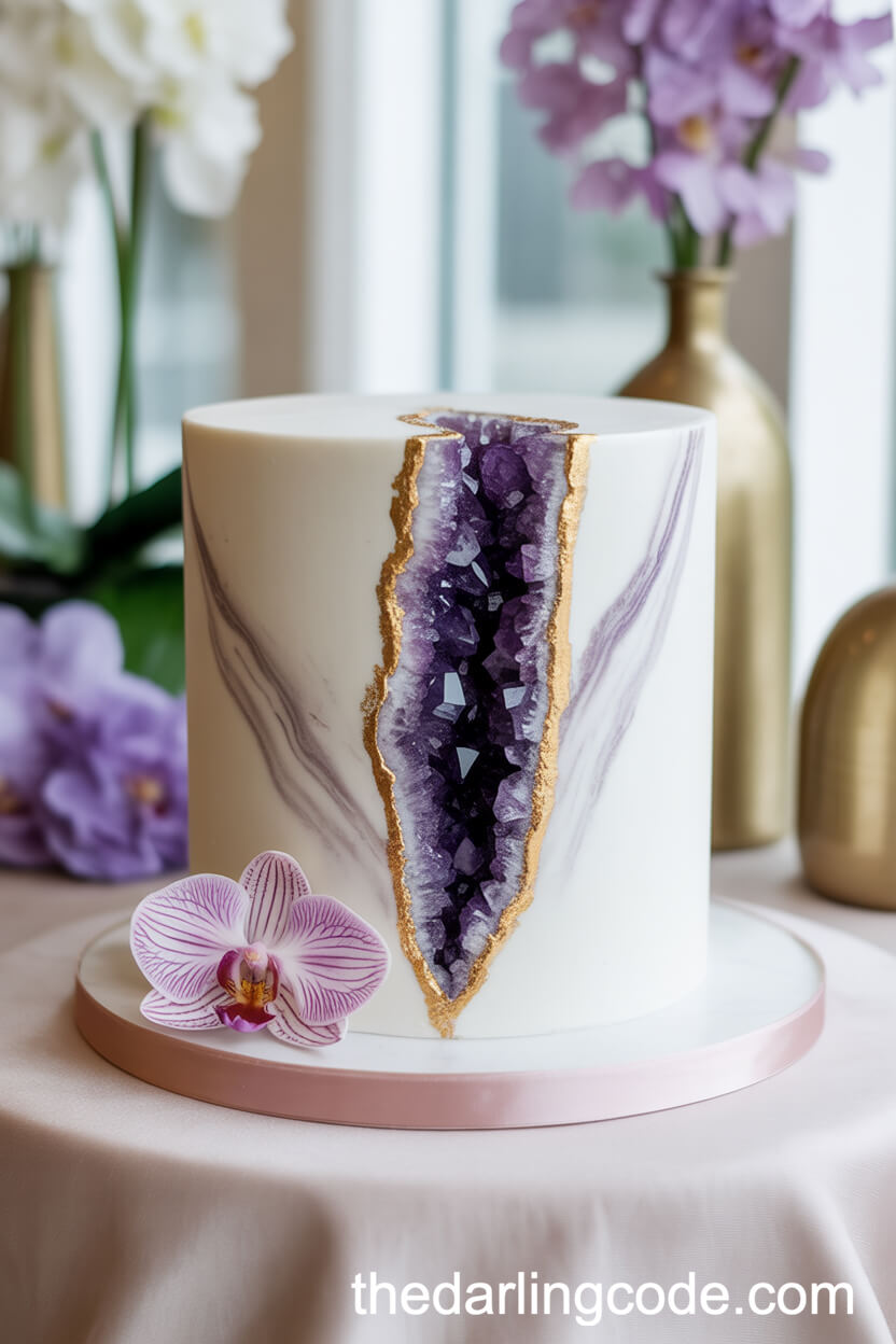 Marble Fondant Cake with Amethyst Geode Cutout