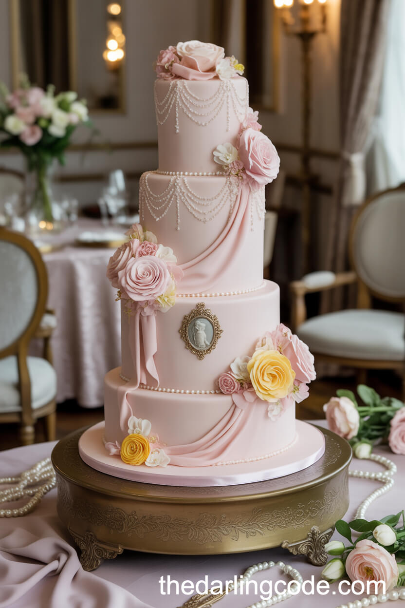 Coquette-Inspired Vintage Glamour Cake with Lace and Pearls