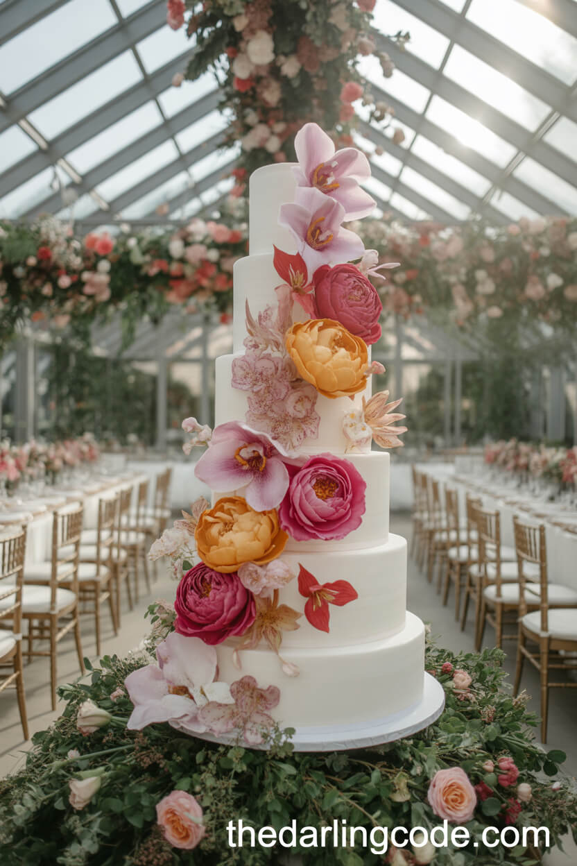 Seven-Tier Floral Cake Overflowing with Edible Sugar Flowers
