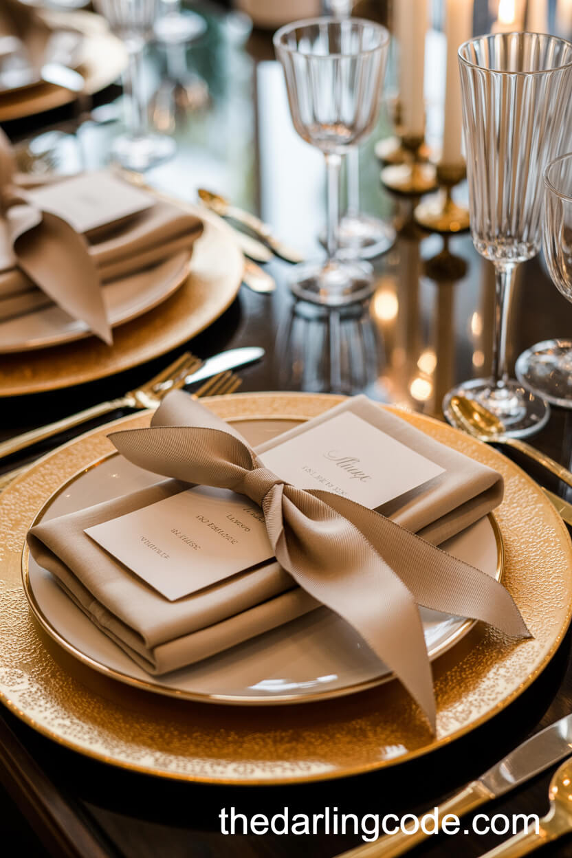 Gold-Accented Place Settings with Personalized Details