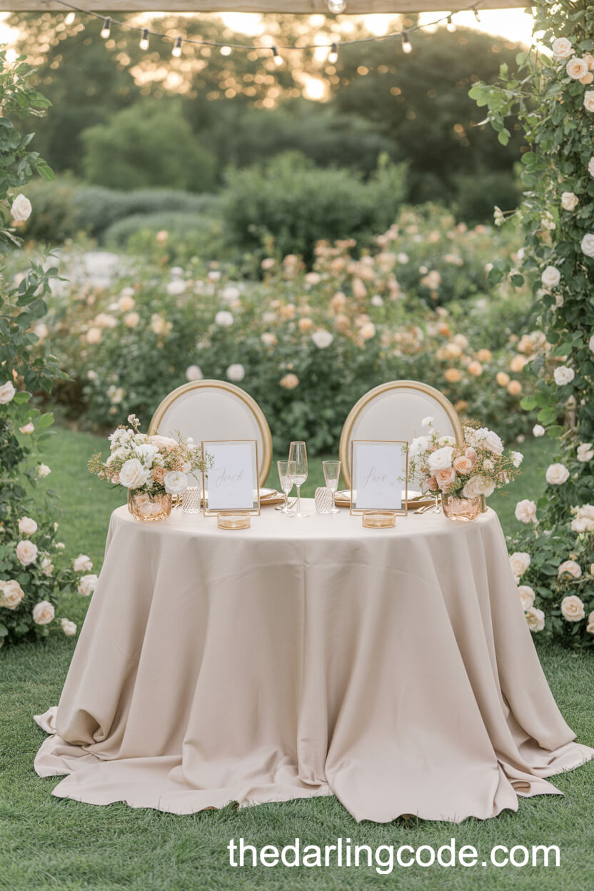 Sweetheart Table Surrounded by Blooming Garden Elegance