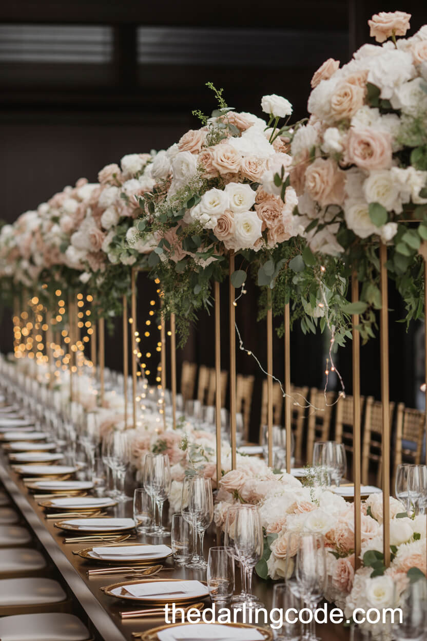 Overflowing Floral Centerpieces on Banquet Tables