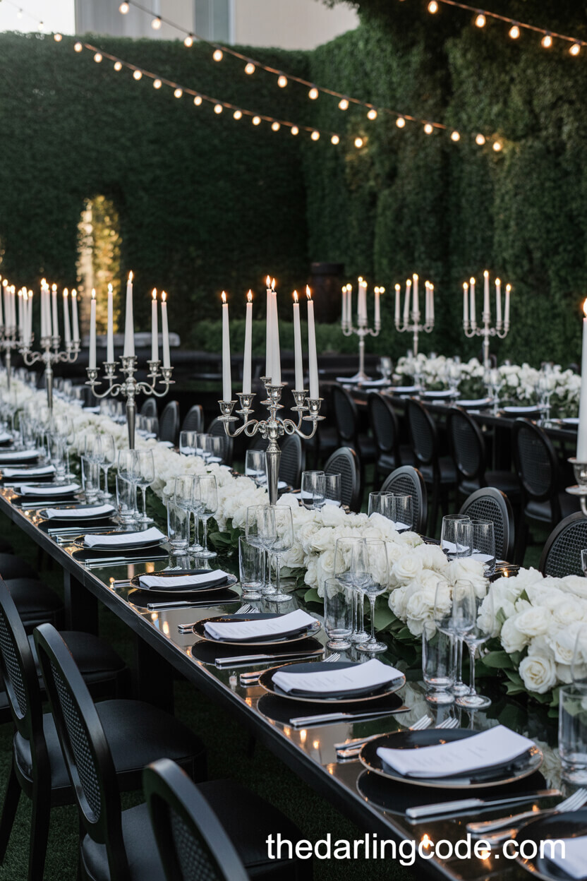 Elegant Black-And-White Garden Wedding Dinner