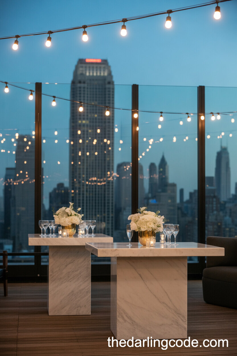 Chic Rooftop Reception With City Views