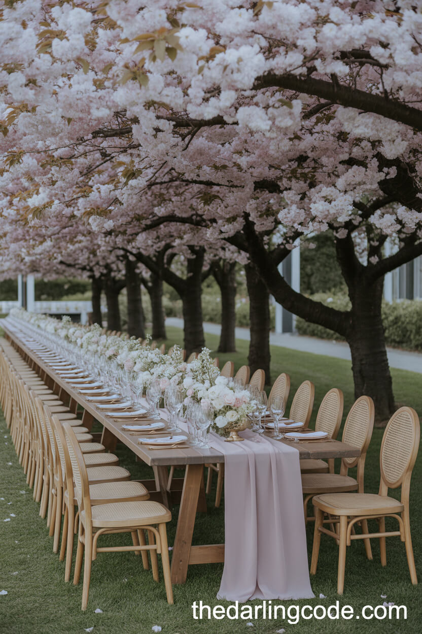 Botanical Garden Wedding Reception Under Cherry Blossoms